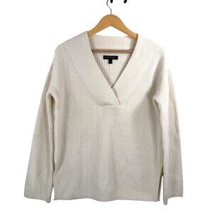 Banana Republic Italian wool cashmere blend V neck sweater cream money sz S‎